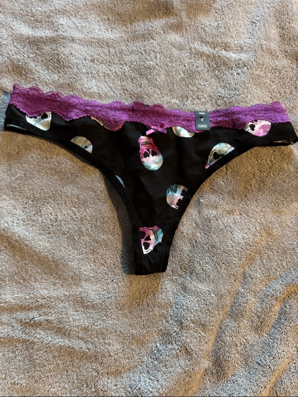 Torrid Curve Black Thong with Purple Lace and Skull Print Plus Size 0 or XL